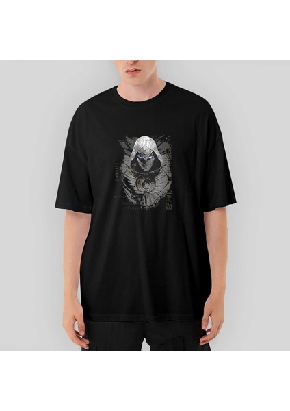 Moon Knight Warrios Face Oversize Siyah Tişört