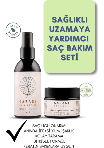 Garage Organics Sağlıklı Uzamaya Yardımcı Saç Bakım Seti - Durulanmayan Saç Kremi No.2 Sprey + Hair Balm