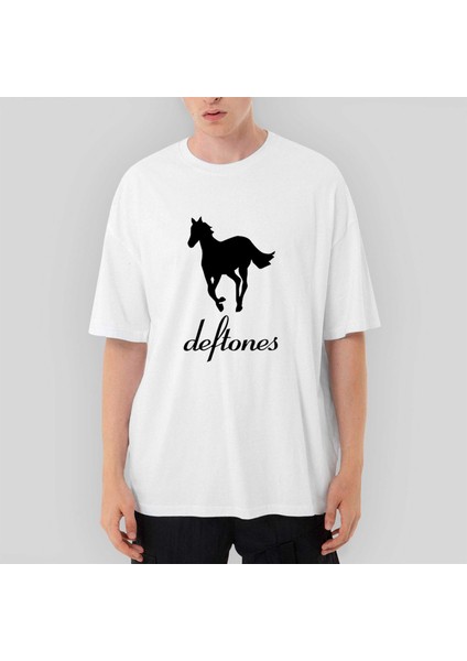 Deftones Pony Oversize Beyaz Tişört
