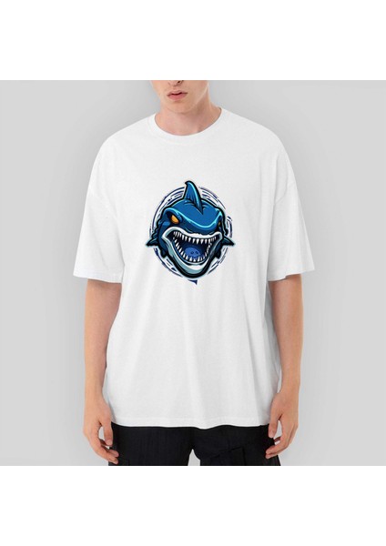 Blue Shark Oversize Beyaz Tişört