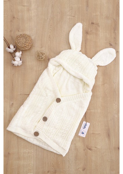 Kız Erkek Bebek Tavşan Kulak Düğmeli Krem Anakucağı Kundak STL6817