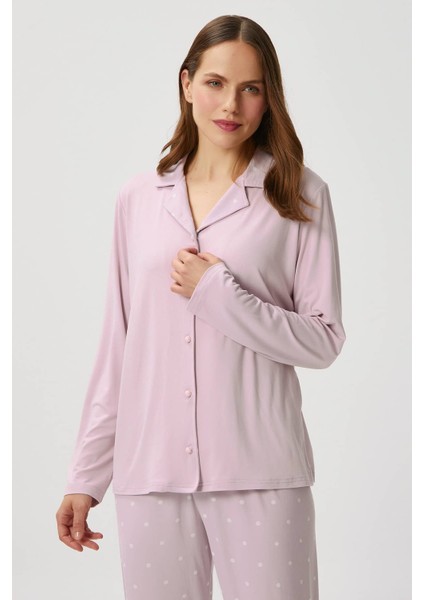 Kadın Efsa Puantiye Extra Soft Lila Pijama Takımı