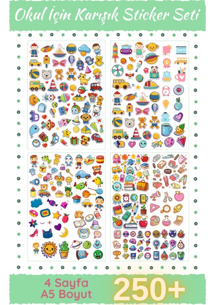 Okul Için Karışık Sticker Seti - Etkinlik Defter Günlük Ajanda - 250+ 4 Sayfa A5 Boyut
