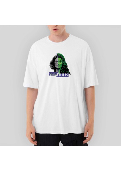 She Hulk Face Oversize Beyaz Tişört