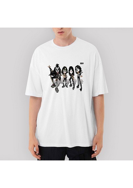 Kiss Cartoon Oversize Beyaz Tişört