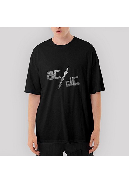 Ac Dc Sprayed Oversize Siyah Tişört