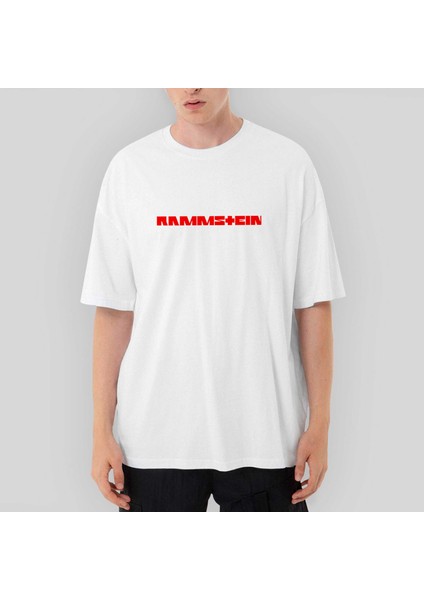 Rammstein Text Red Oversize Beyaz Tişört