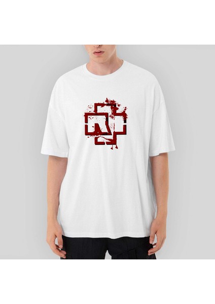 Rammstein Logo 4 Oversize Beyaz Tişört
