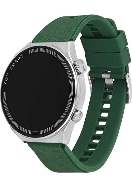 You Smart R13-AR136 Silver Metal & Dark Green Silikon Akıllı Kol Saati