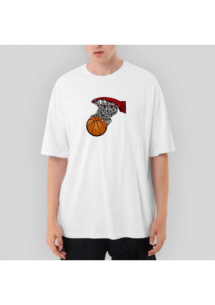 Basketball Hoop Oversize Beyaz Tişört