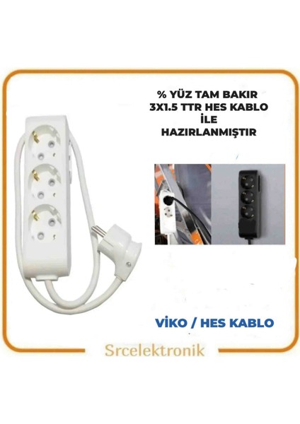 Multi-Let 3 -'Lü 1.5 Hes Kablo (12 Ile 40 Metre Arası) Topraklı Çocuk Korumalı Uzatma ( 3X1.5 Hes Kablo Tam Bakır) Ttr Kablo Tseli Ho5Vv-F