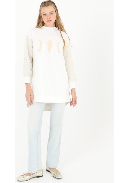 10559 Puane Iki Iplik Kumaş Kolları ve Arkası Örgülü Sweatshirt