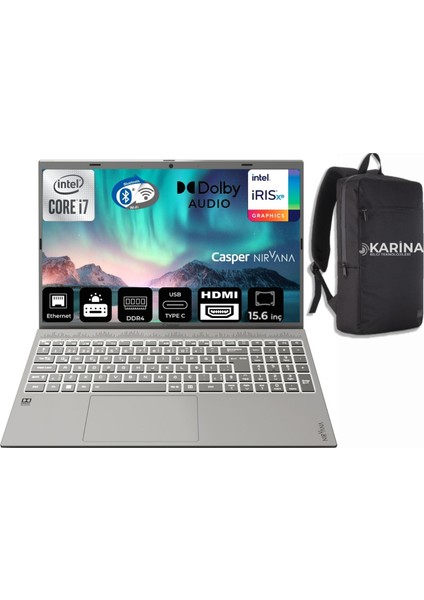 Nirvana C550.1255-BV00X-19 Intel Core I7 1255U 16GB 1tb+1tb SSD Freedos 15.6" Taşınabilir Bilgisayar