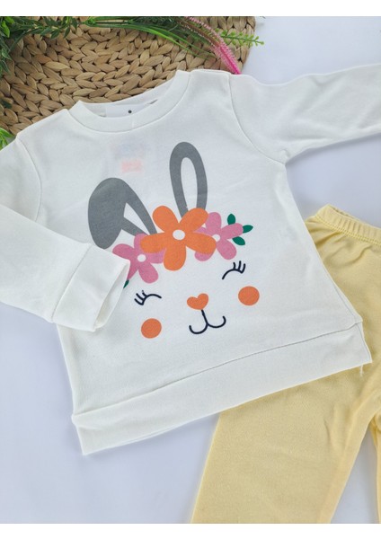 Kız Bebek / Çocuk Ikili Gündelik / Eşofman / Pijama Takımı Tavşan Baskılı