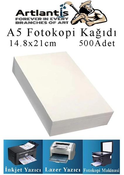 Fotokopi Kağıdı A5 80 gr 500 Lü 1 Paket  Fotokopi Kağıdı Lazer Inkjet ve Fotokopi Makineleri Için Uyumlu