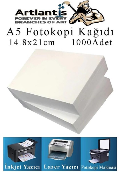 Fotokopi Kağıdı A5 80 gr 500 Lü 2 Paket  Fotokopi Kağıdı Lazer Inkjet ve Fotokopi Makineleri Için Uyumlu