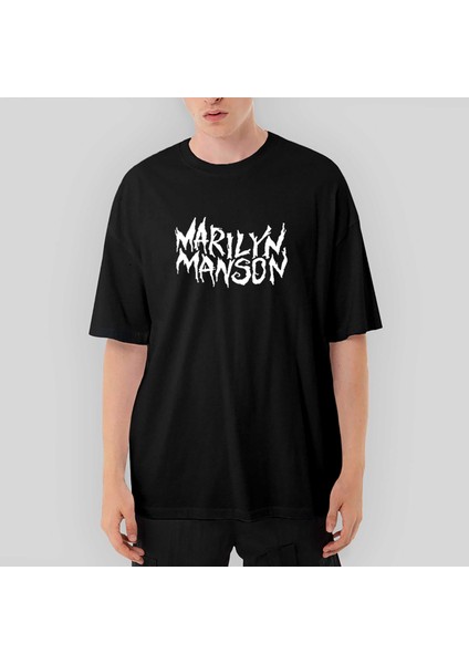 Marilyn Manson Iconic Text Oversize Siyah Tişört