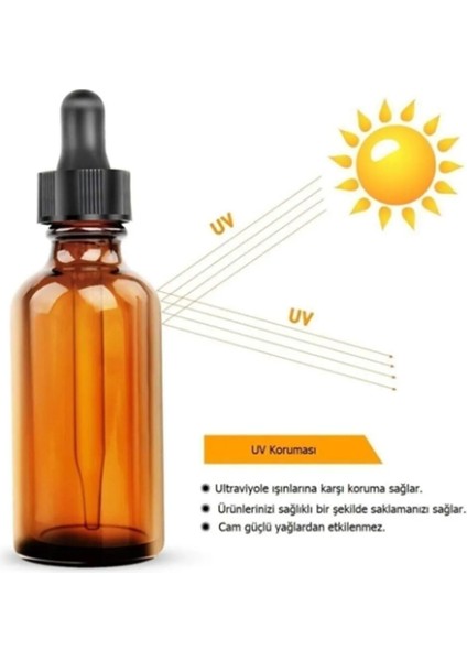 Cam Damlalıklı Amber Şişe - Ecza Şişesi - Dropper Şişe 50 ml x 12 Adet
