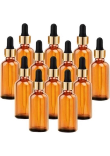Cam Damlalıklı Amber Şişe - Ecza Şişesi - Dropper Şişe 50 ml x 12 Adet