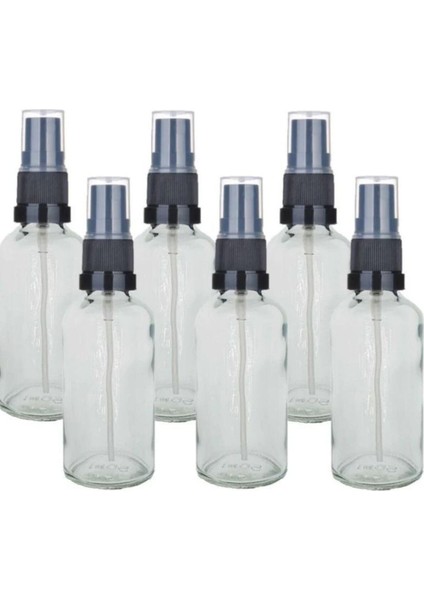 Sızdırmaz Siyah Sprey Kapaklı Şeffaf Cam Şişe 50 ml x 6 Adet