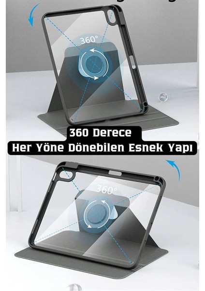 iPad Air 11 Inç 2024 M2 Çipli 6.nesil Uyumlu 360° Dönebilen Standlı Pino Tablet Kılıfı