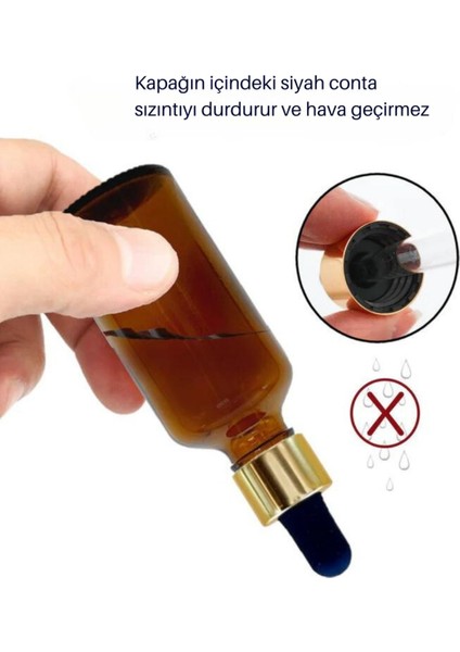 Altın - Siyah Cam Pipetli Amber Cam Şişeler 50 ml x 6 Adet