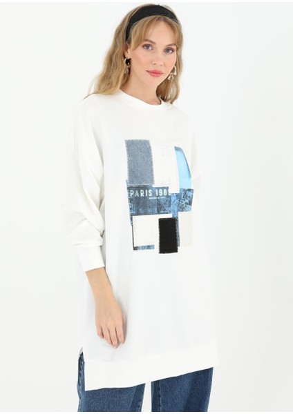 10582 Puane Iki Iplik Kumaş Önü Kumaş Garnili Sweatshirt