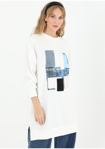 10582 Puane Iki Iplik Kumaş Önü Kumaş Garnili Sweatshirt fiyatları