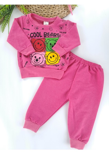Kız Bebek / Çocuk Pijama Takımı Pembe Renk Baskılı