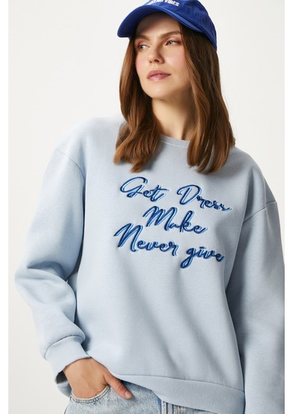 Kadın Dress Nakışlı Mavi Sweatshirt