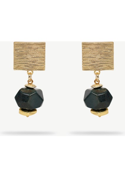 Akik Taşlı Ve Geometrik Dokulu Küpe