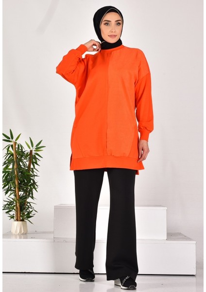 10569 Puane Iki Iplik Kumaş Çizgili Kumaş Garnili Sweatshirt modelleri