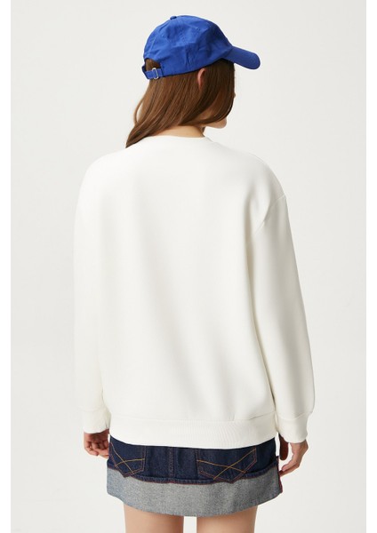 Kadın Amor Nakışlı Ekru Mavi Sweatshirt