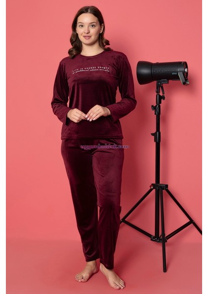 Renk Seçenekli Sade Düz Renk Kadın Kadife Pijama Takımı