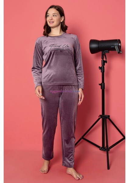 Renk Seçenekli Sade Düz Renk Kadın Kadife Pijama Takımı