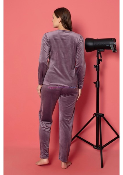 Renk Seçenekli Sade Düz Renk Kadın Kadife Pijama Takımı