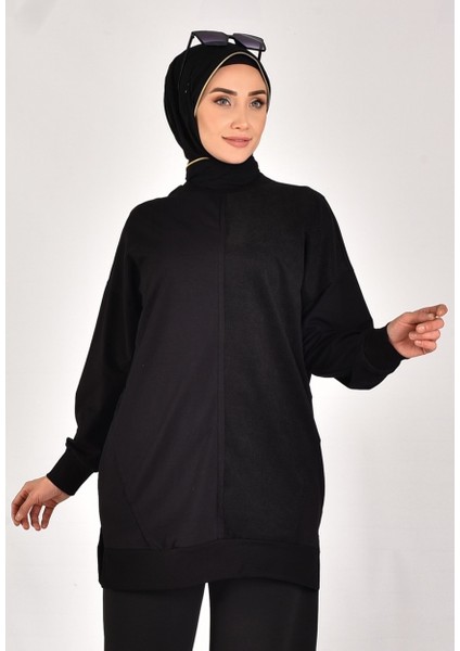 10569 Puane Iki Iplik Kumaş Çizgili Kumaş Garnili Sweatshirt modelleri
