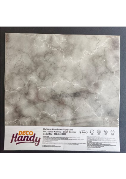 Pvc Duvar Karosu 30 x 30 cm 4'lü Paket - Mermer Desenli Siyah 0,36M2