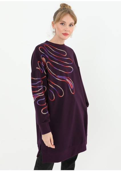 10583 Puane Iki Iplik Kuamş Örgü Desenli Sweatshirt