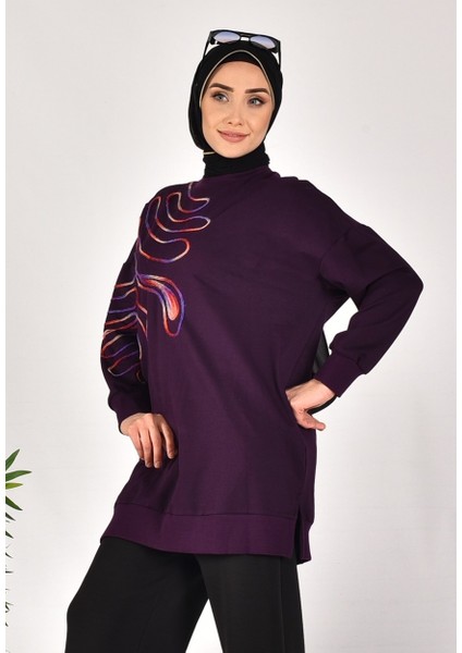 10583 Puane Iki Iplik Kuamş Örgü Desenli Sweatshirt