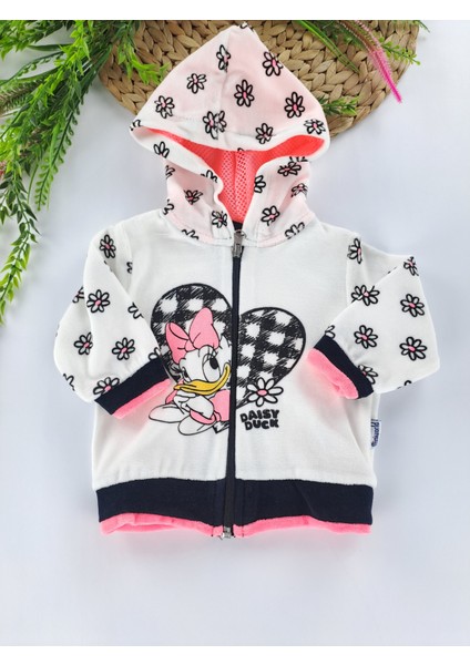 Kız Çocuk Kapüşonlu Fermuarlı Yelek Daisy Duck Baskılı