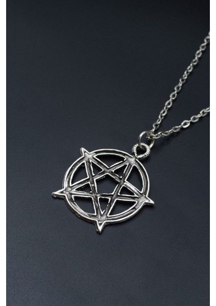 Pentagram Yıldızı Gümüş Kaplama Unisex Düz Zincir Kolye kod 753 modelleri