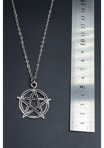 Pentagram Yıldızı Gümüş Kaplama Unisex Düz Zincir Kolye kod 753 fırsatları