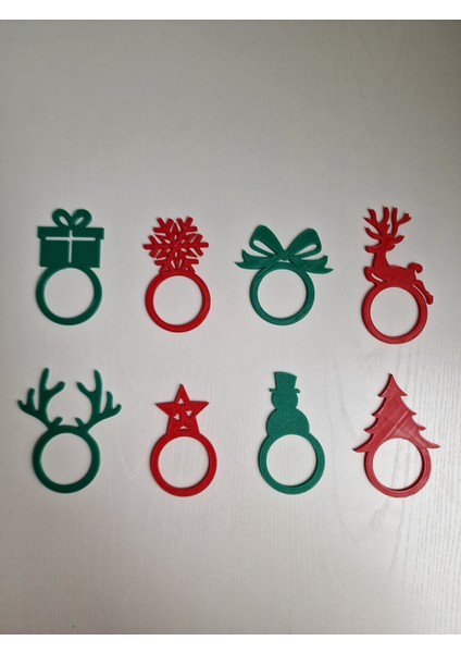 Yılbaşı Temalı 8 Li Yeşil- Kırmızı Renk Peçete Halkası-Yüzüğü (Sert Plastiktir) fiyatları