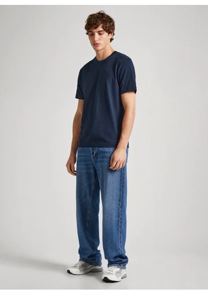 Bisiklet Yaka Nakışlı Lacivert Erkek T-Shirt PM509206 594 Connor