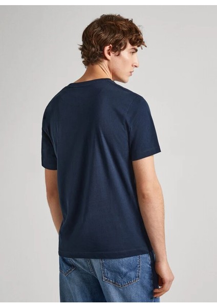 Bisiklet Yaka Nakışlı Lacivert Erkek T-Shirt PM509206 594 Connor fırsatları