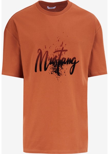 Bisiklet Yaka Baskılı Kiremit Erkek T-Shirt M4WM-TST-1578