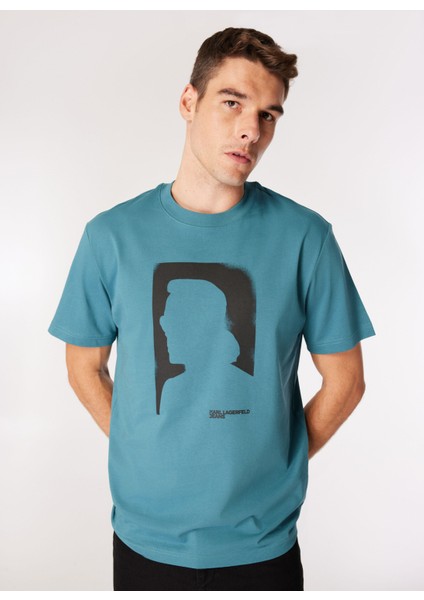 Bisiklet Yaka Baskılı Mavi Erkek T-Shirt 245D1709_KLJ Regular Karl Sslv Tee