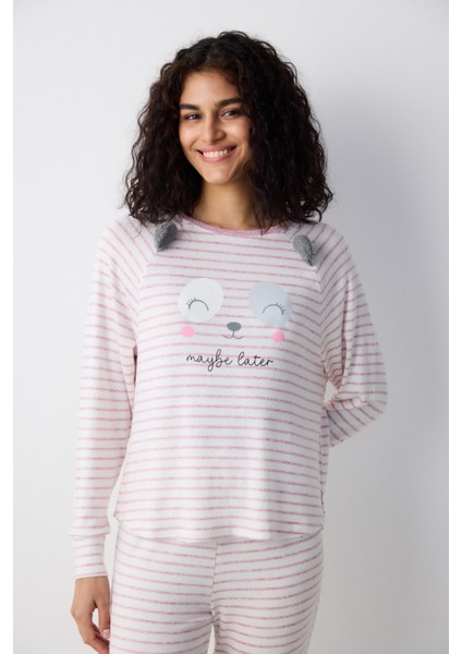 Maybe Later Çizgili Lila Sweatshirt