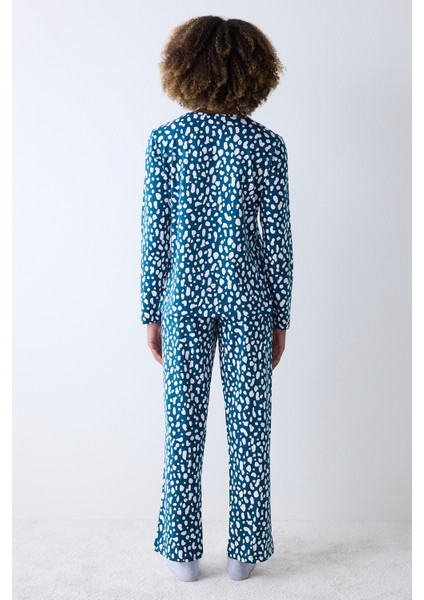 Blue Leopard Petrol Yeşili Pantolon Pijama Takımı